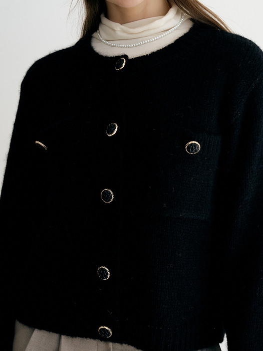 monts 1378 tweed button cardigan (black)