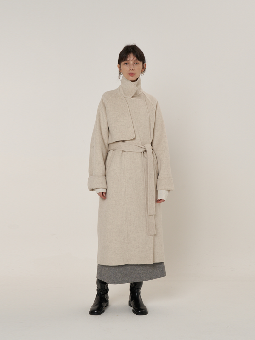 Trench long handmade coat , oatmeal 