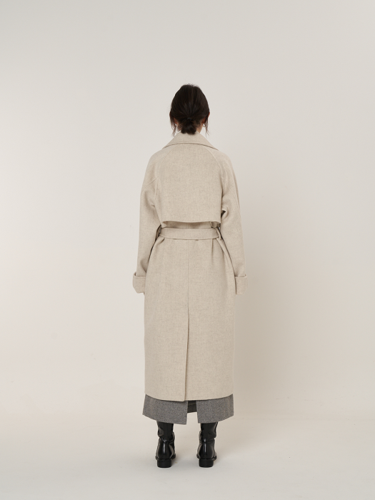 Trench long handmade coat , oatmeal 