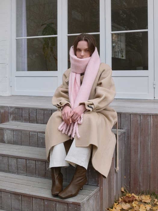 Wool long wide muffler - soft pink