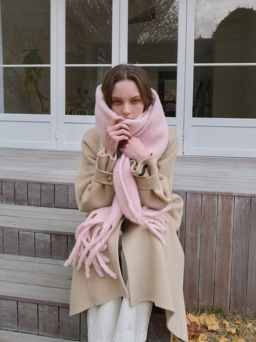 Wool long wide muffler - soft pink