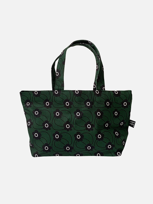 retro flower green tote bag 