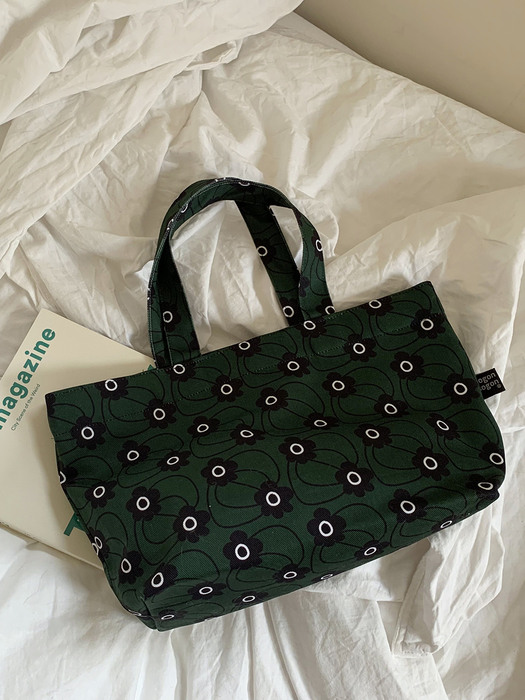 retro flower green tote bag 