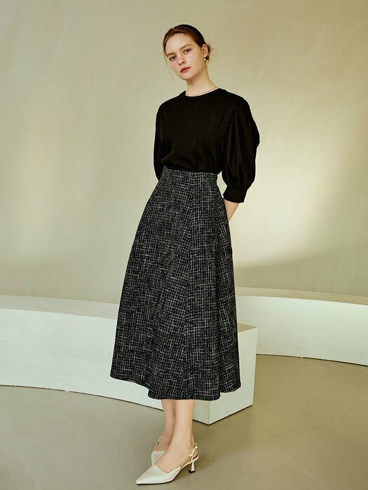 Classic tweed flare skirt (black)
