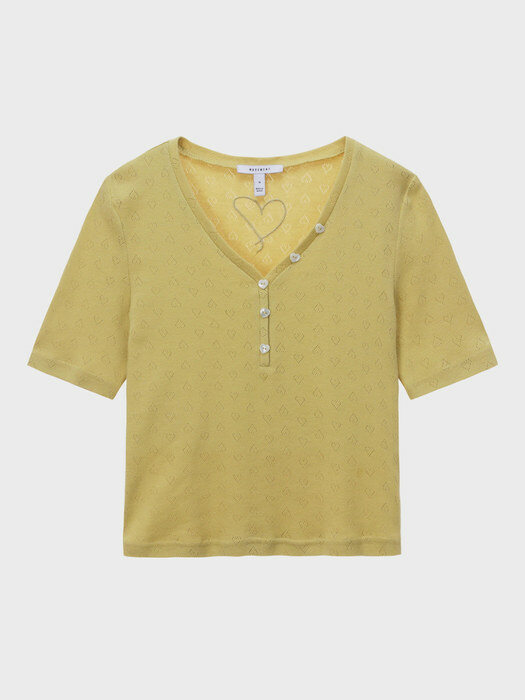 Heart Button Point V-neck Top - Olive