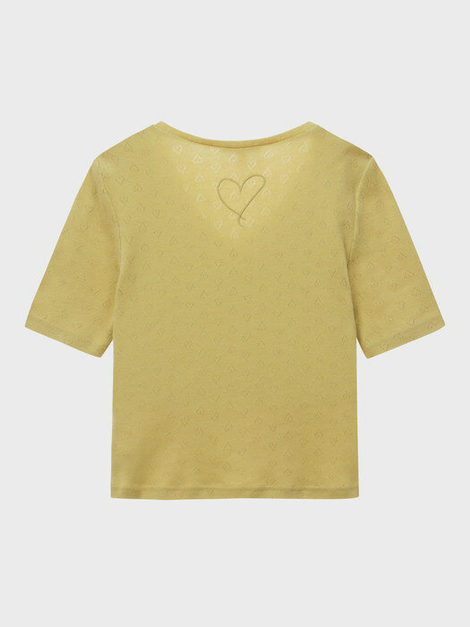 Heart Button Point V-neck Top - Olive