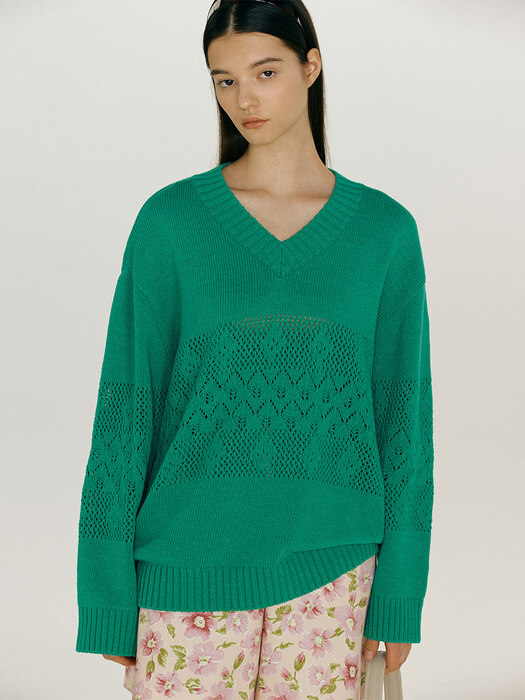 AIEA V-neck knit (Jade green)