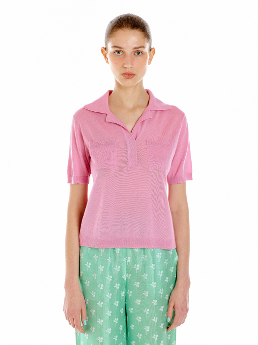 UK Short Sleeve Polo Knit - Light Pink