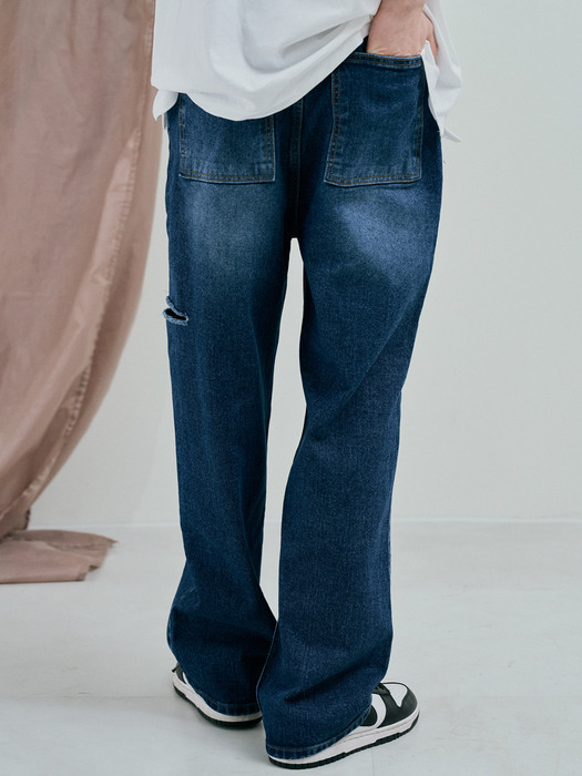 WIDE WASHED CUTTING JEANS [WASHED BLUE]