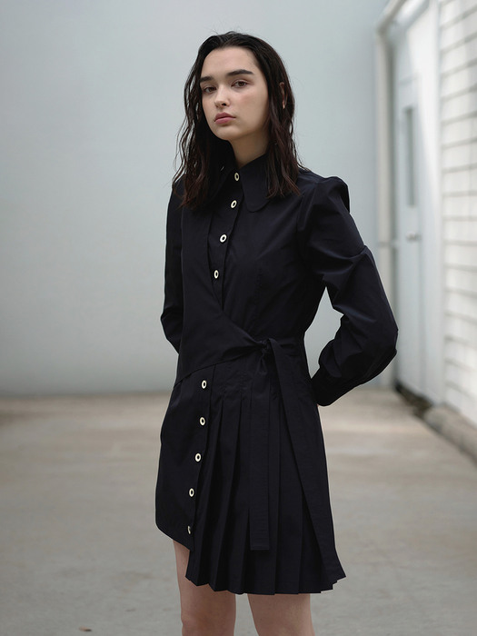 Pleated Trench Mini Dress