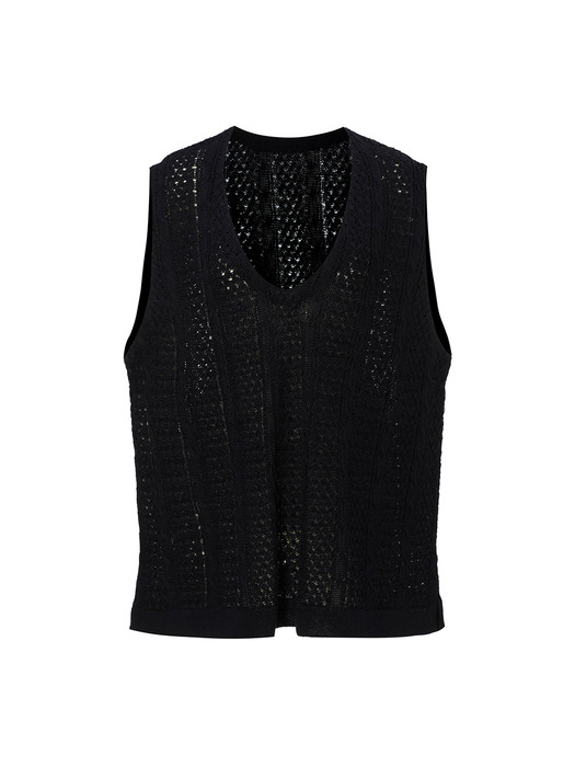CABLE KNITTING VEST_NAVY
