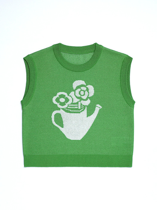 WATERING POT KNIT VEST - CELERY 니트조끼 니트베스트 크롭니트