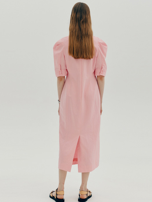 Linen square neck dress - Pink
