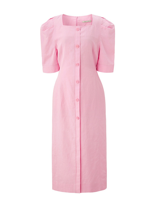 Linen square neck dress - Pink
