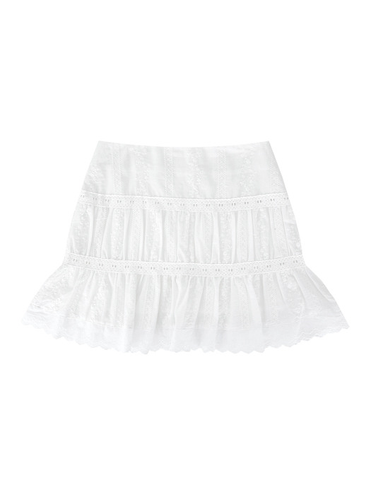 EYELET SHIRRING SKIRT (WHITE)