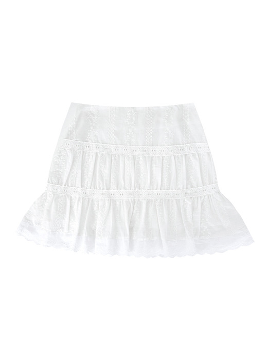 EYELET SHIRRING SKIRT (WHITE)