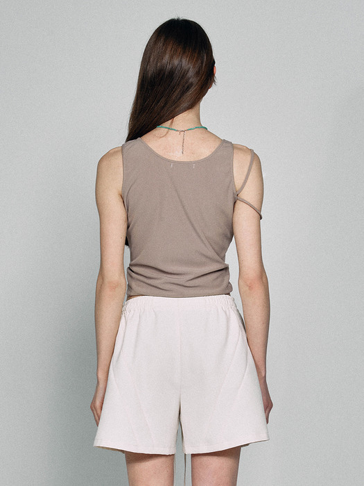 Ruched Drawstring Tank Top - Beige