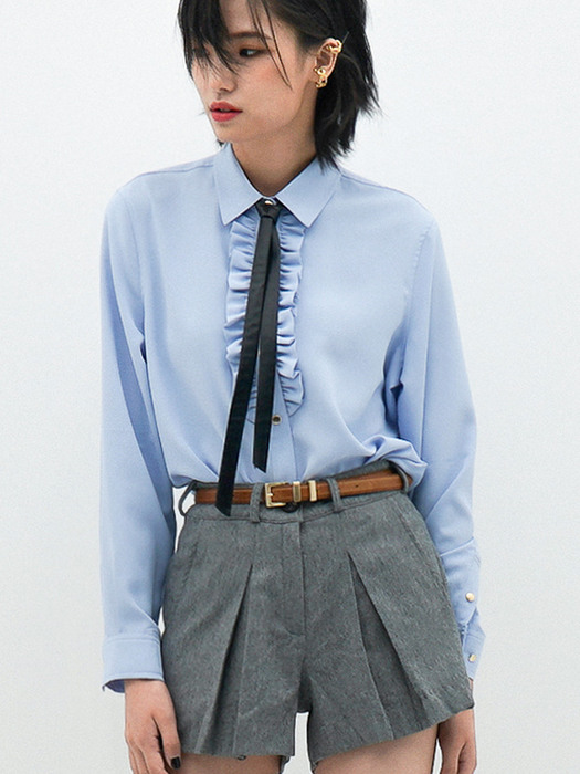 Ruffled-Placket Shirt[Blue(UNISEX)]_UTS-FS12 