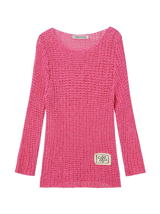 FLOWER PATCH KNIT PULLOVER, PINK