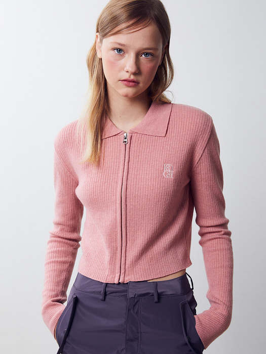 Classic Symbol Slim Knit Zipup Cardigan [ROSE TAN]