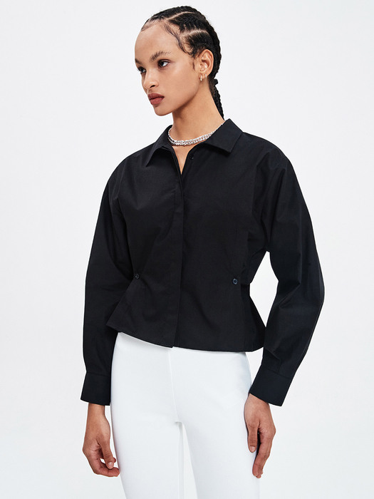 SIDE BUTTON CROPPED SHIRT BLACK
