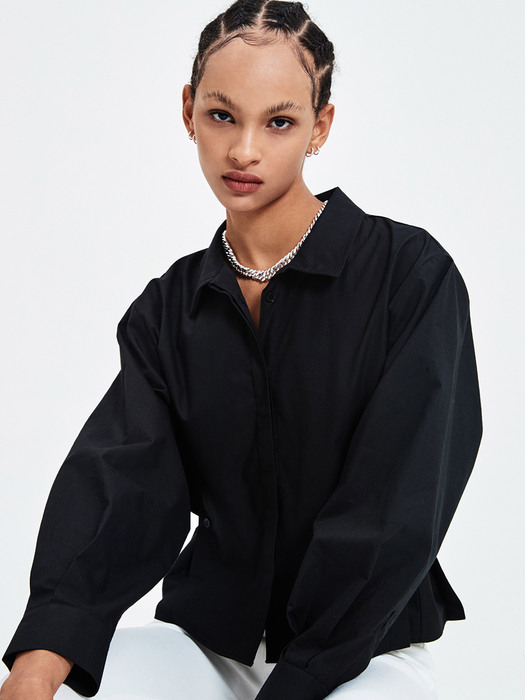 SIDE BUTTON CROPPED SHIRT BLACK