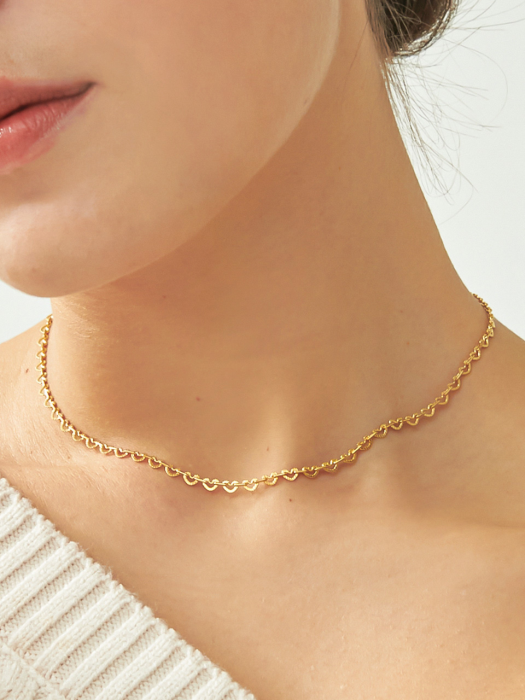 Lovely Heart Link Chain Silver Necklace In375 [Gold]