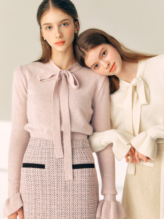 JUANA Ribbon layered wool knit (Pink/Ivory)