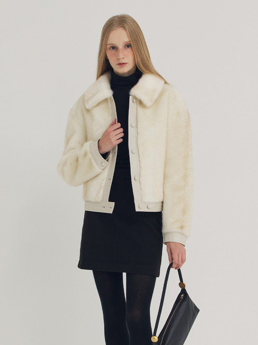Leather Line Fur Jacket (Ivory)