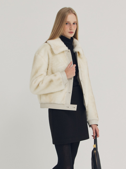 Leather Line Fur Jacket (Ivory)