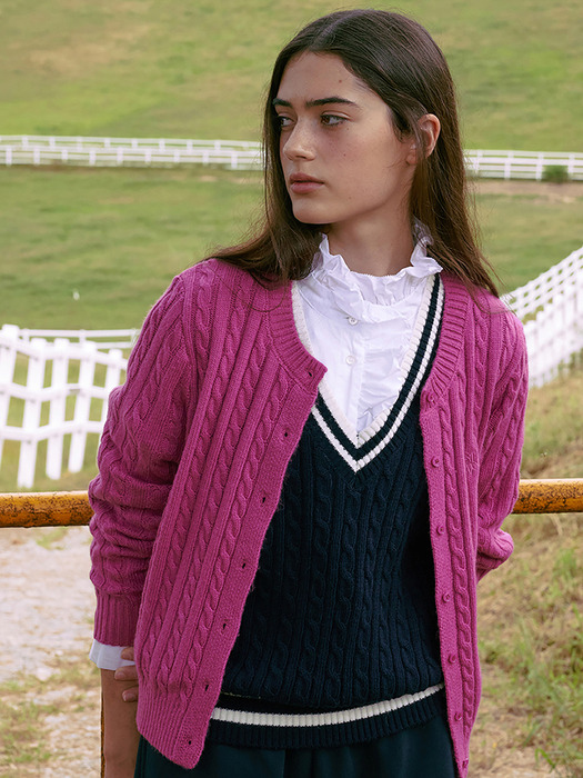 Monceau Cable Knit Cardigan_Pink