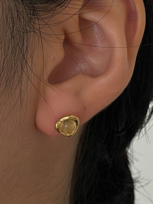 tiny gemstone gold earring (clear,black)