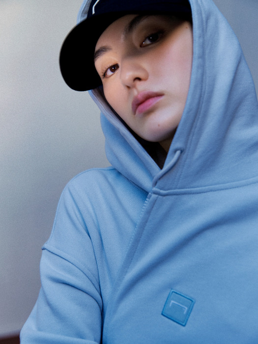 ESSENTIAL APPLIQUE FULL ZIP-UP HOODIE-GREYSH BLUE