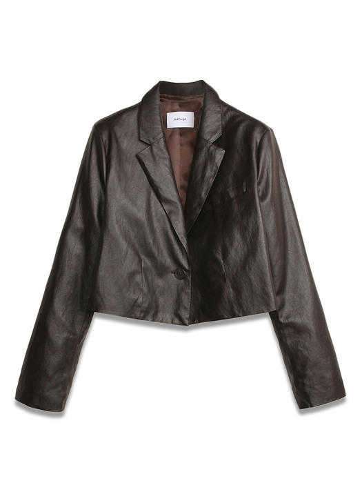 FAUX Leather Crop Blazer in Dark brown