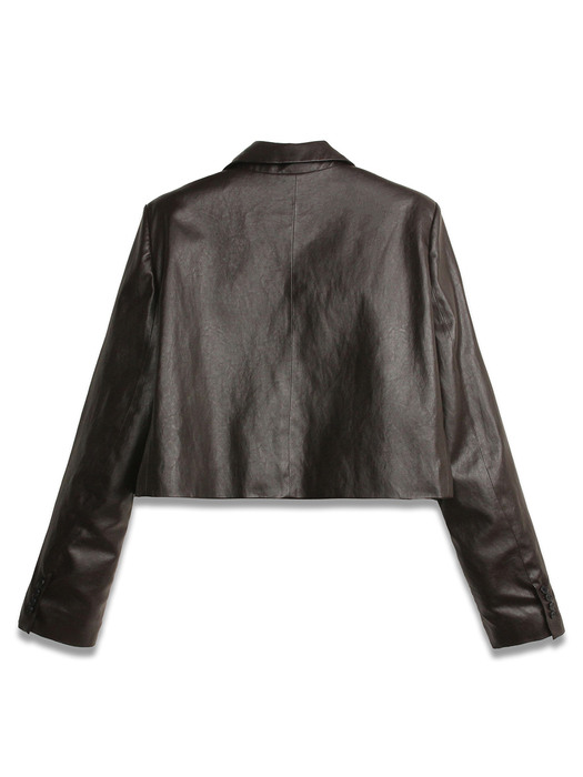 FAUX Leather Crop Blazer in Dark brown