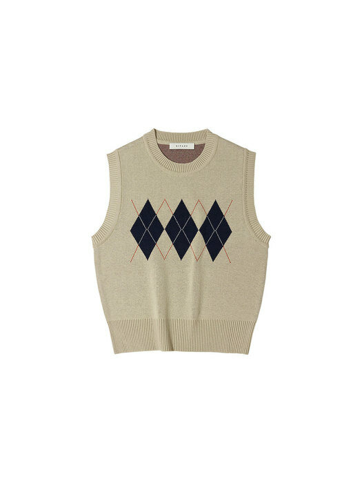 SIKN2064 argyle knit vest_Beige