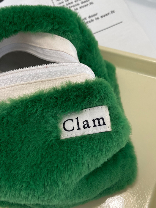 Clam round pouch _ Fur Green frog