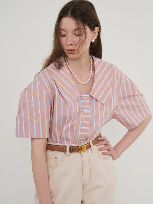 Stripe Roni Big Collar Blouse (Blush Pink)
