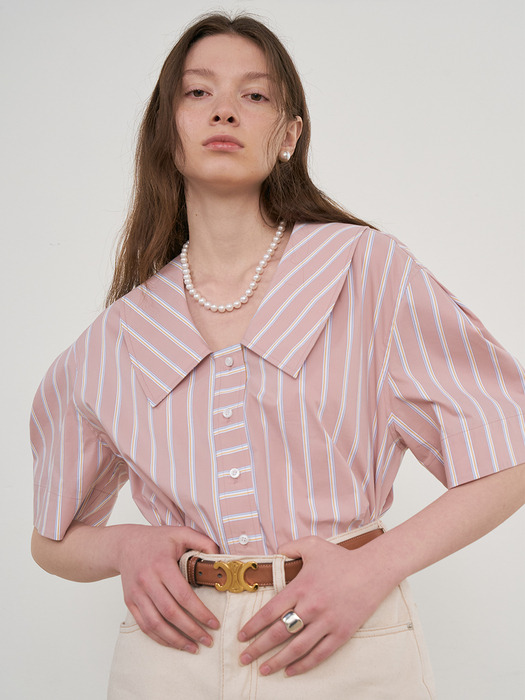 Stripe Roni Big Collar Blouse (Blush Pink)