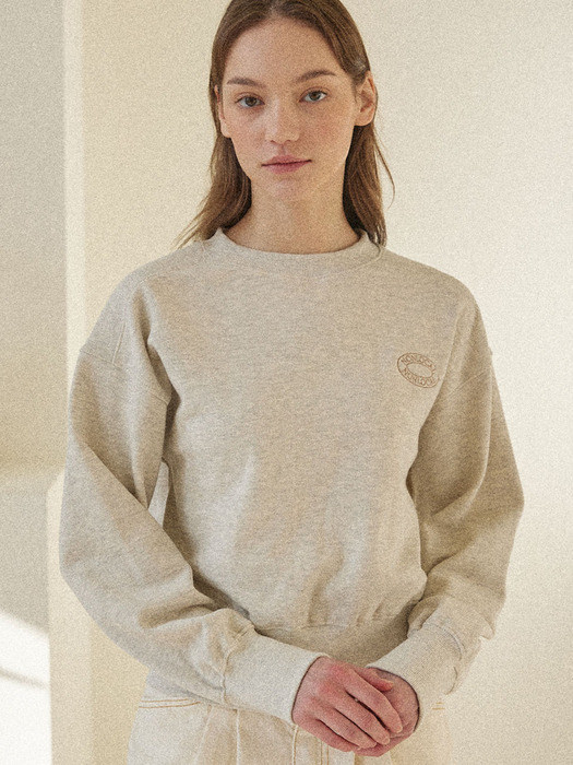 Logo Embroidery Crop Sweatshirt - Oatmeal