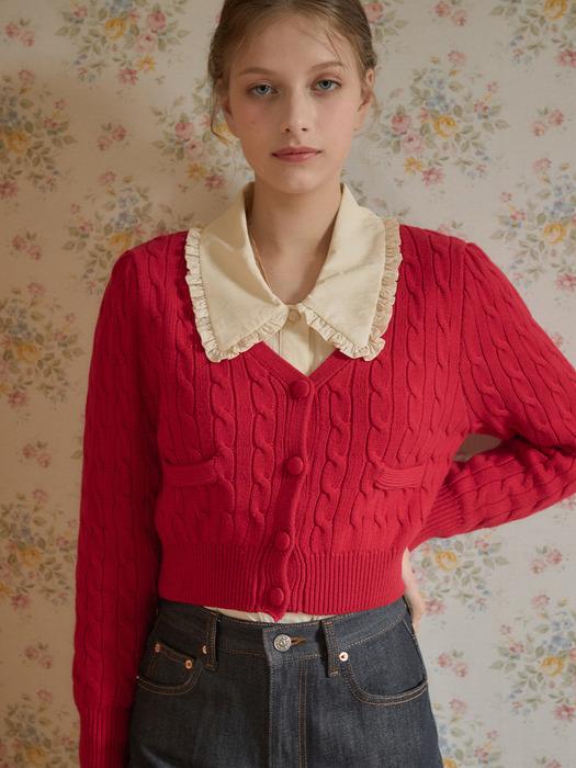 KN4235 Amour v-neck cardigan_Red