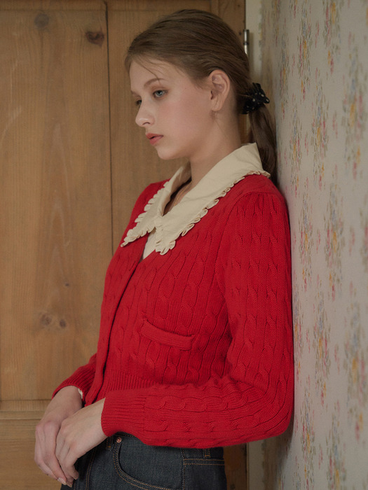KN4235 Amour v-neck cardigan_Red