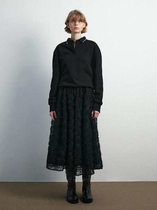 Rose Lace Full Skirt / Black