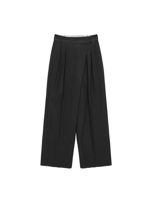 WIDE WRAP TUCK TROUSER IN CHARCOAL