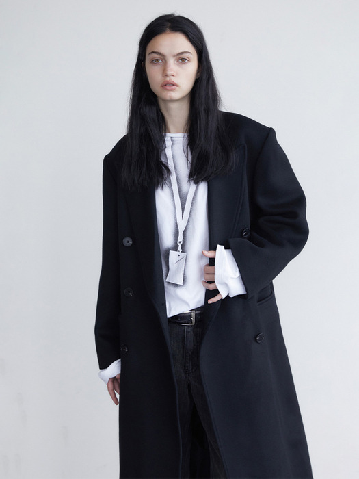 Wool double long coat - Black