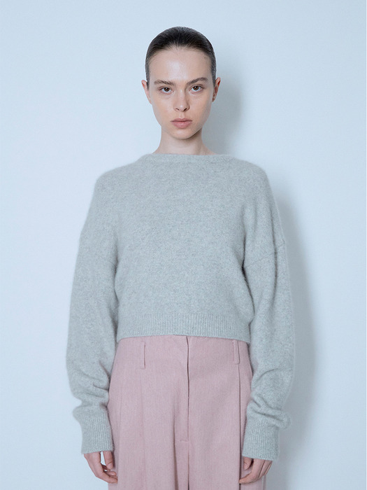 CROPPED KNIT SWEATER (GRAY)