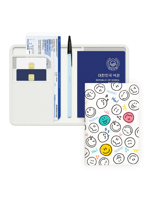와글와글 스마일 해킹방지 여권케이스 안티스키밍 RFID차단  여권지갑 해외여행 준비물 커플여권 신혼여행