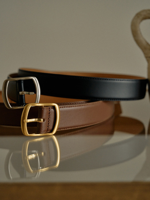 T Squre Hardware Leather Belt_4colors