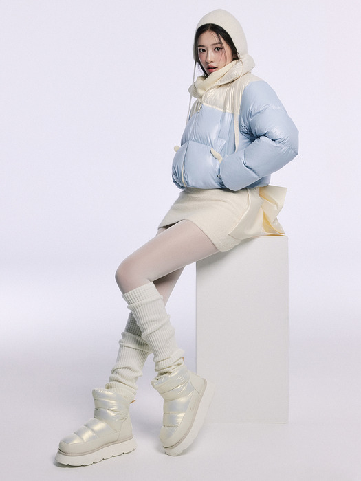 CROPPED DOWN JACKET COLOR BLOCK_SKY