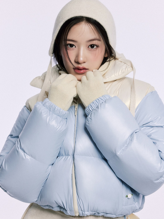 CROPPED DOWN JACKET COLOR BLOCK_SKY